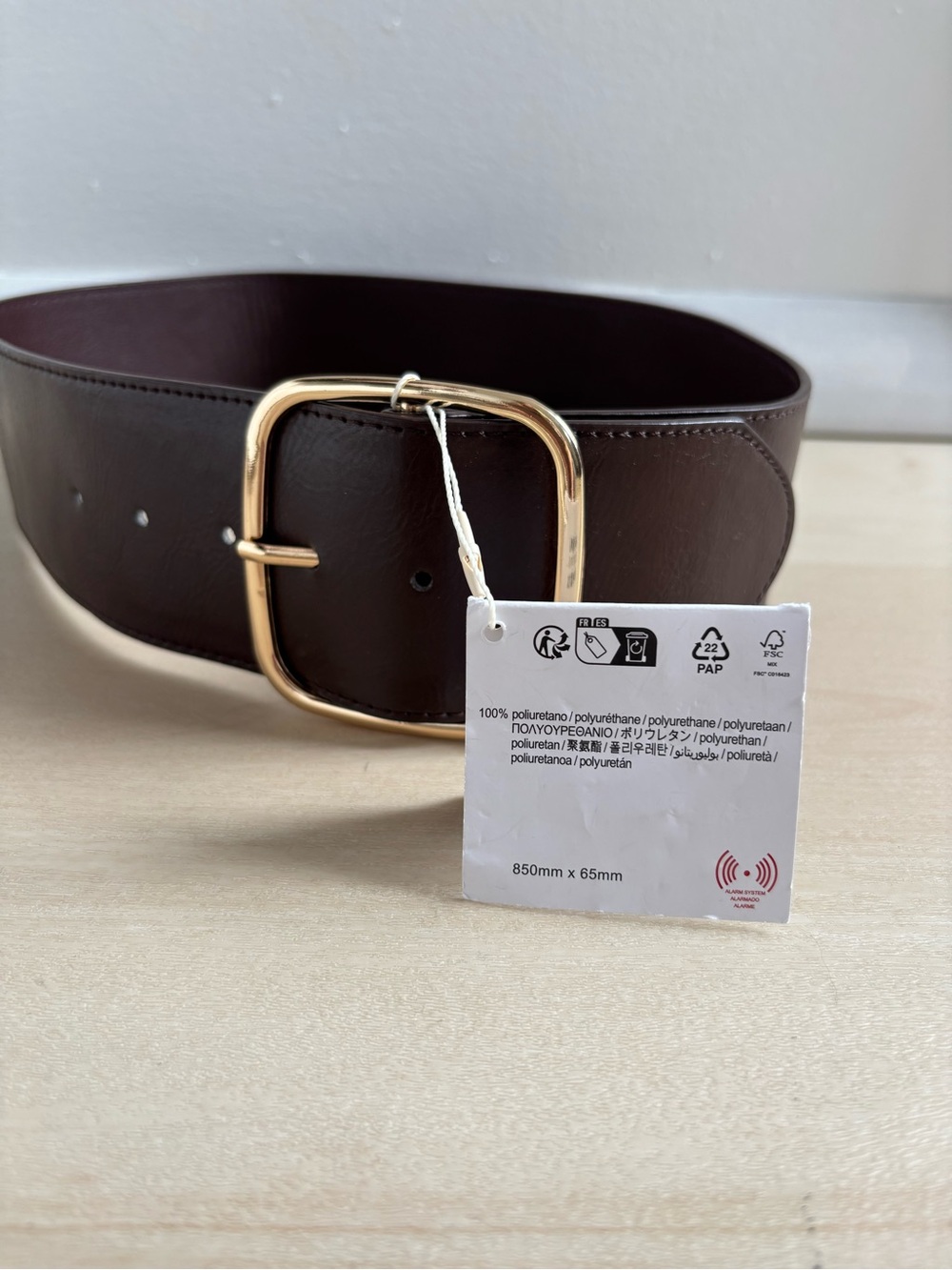 Zara Wide Dark Brown  Faux Leather Belt with Gold Buckle - Picture 3 of 3